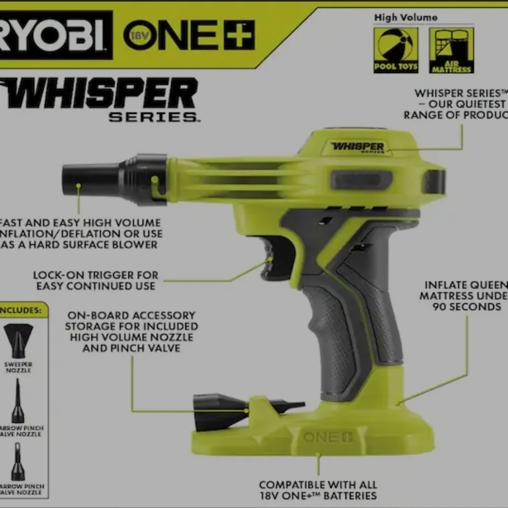 2 Box RYOBI ONE+ 18V Whisper High Volume Inflator - Yellow/Black (Two Boxes) - Picture 15 of 16
